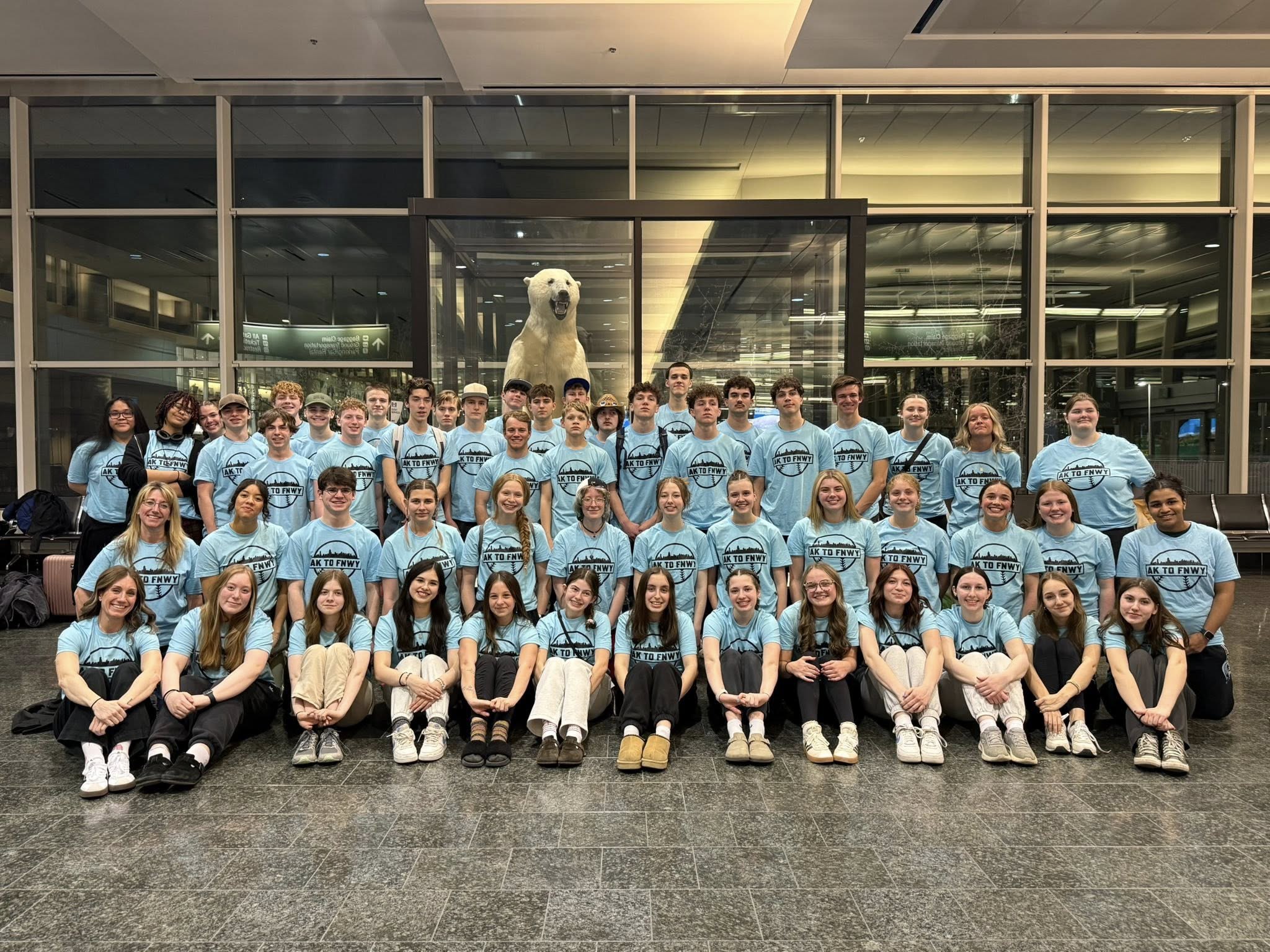 Mustang Choir at the airport heading to Fenway